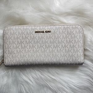 Michael Kors Light Metallic Silver Zip-Around Logo Wallet